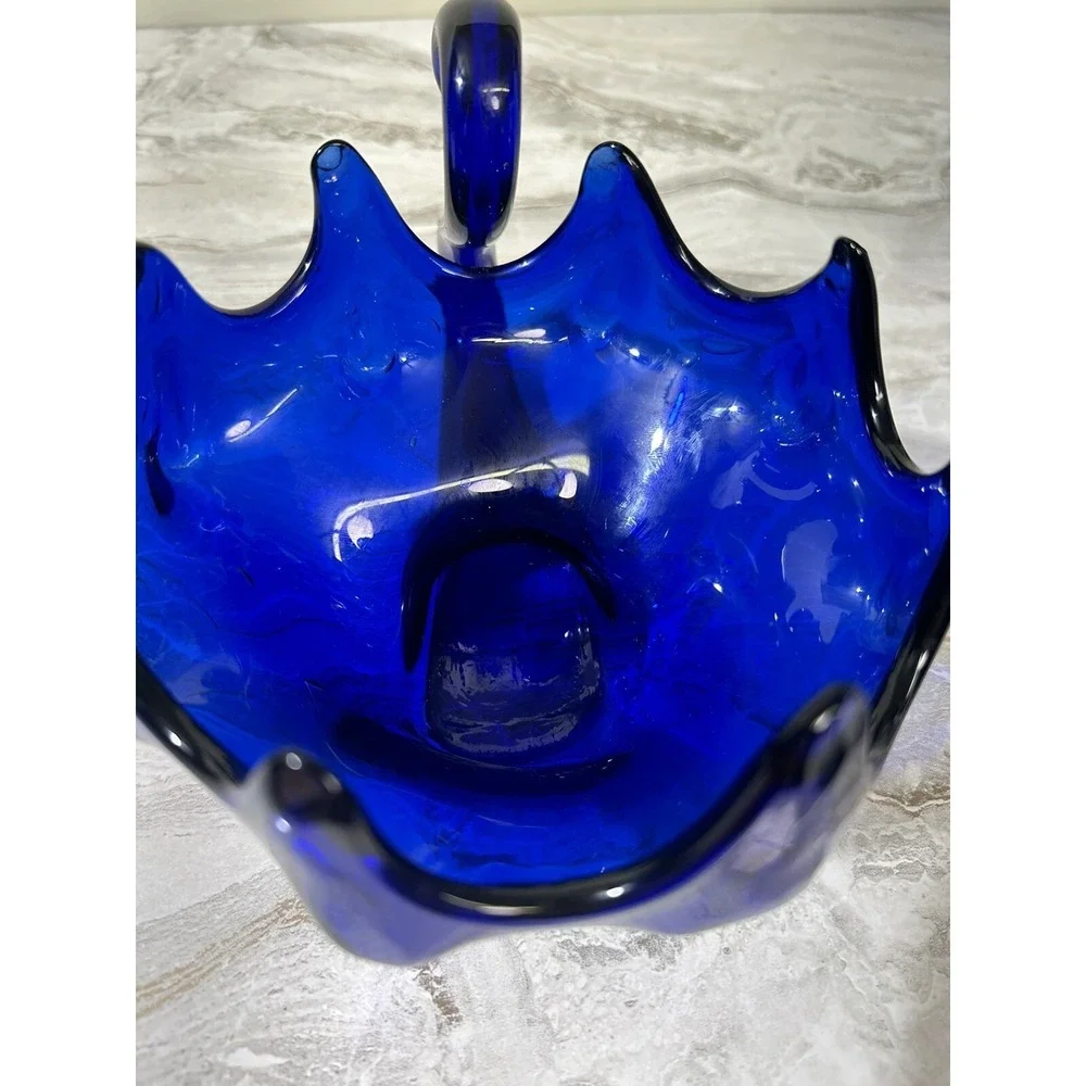 Vintage Cobalt Blue Blown Glass Swan Candy Dish MCM Decorative